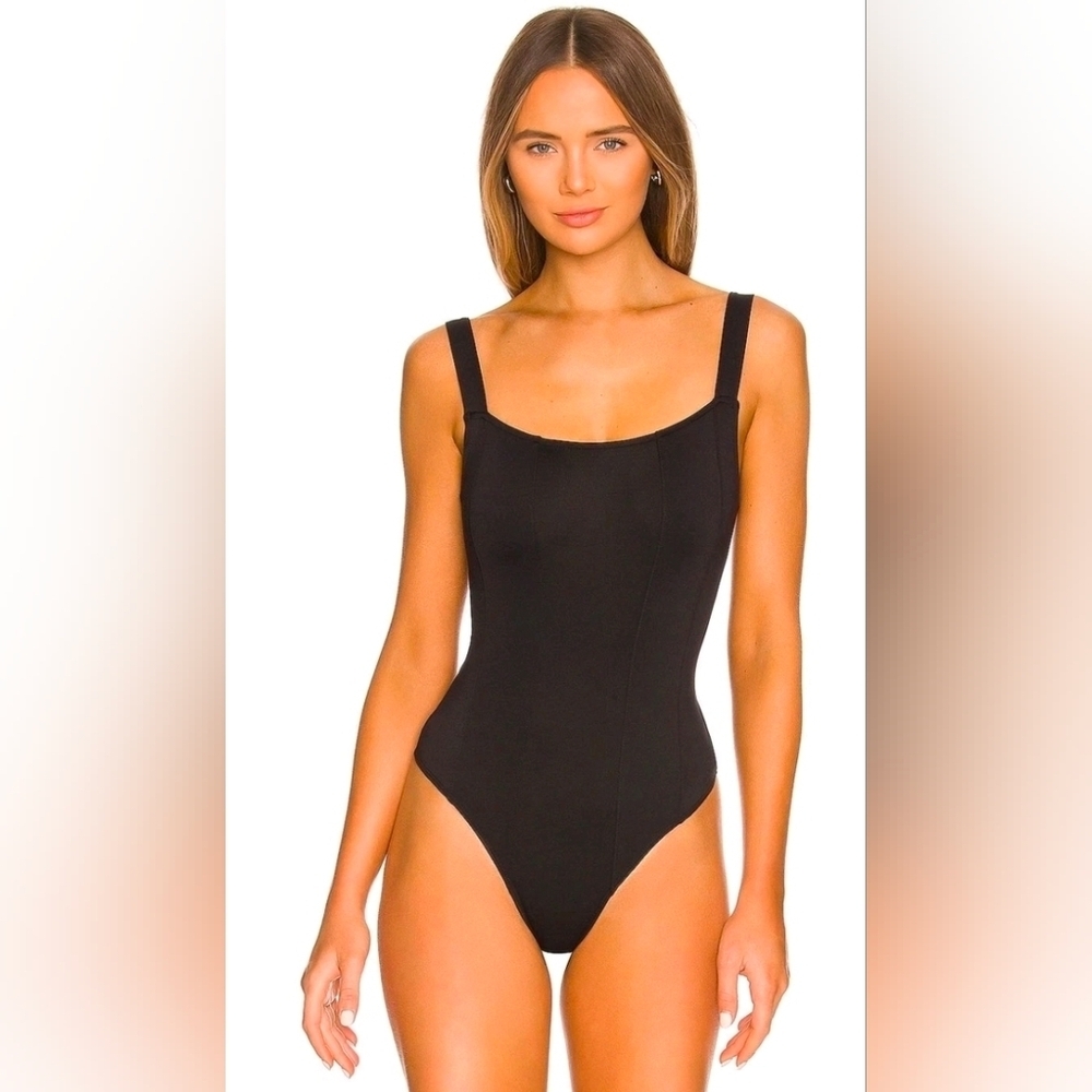 Good American Black Square Neck Bodysuit